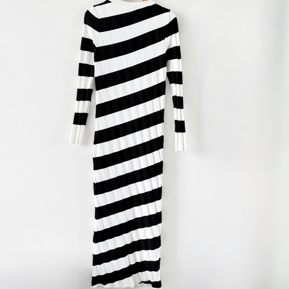 Mango Black White Striped Ribbed Maxi Dress Long Sleeve Bodycon - Picture 6 of 13